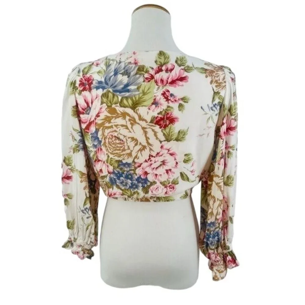 Auguste Vintage Inspired Floral Boho Tie Front Wrap Top Blouse - Picture 7 of 16
